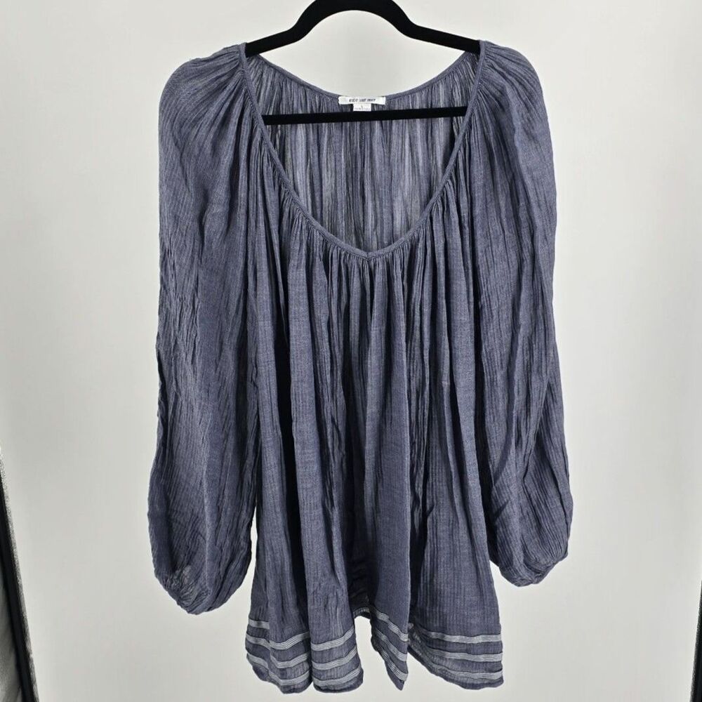 Anthropologie Eze Sur Mer Gauzy Boho Peasant Tunic Top Size L 100% Cotton